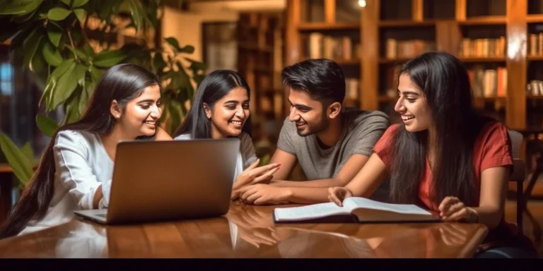 happy-young-asian-indian-college-students-reading-generative-ai